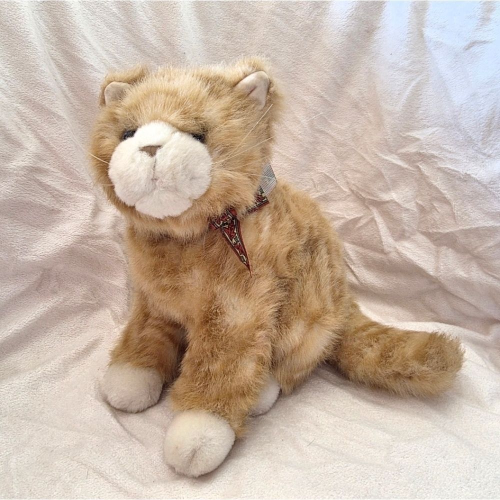 Vintage GUND 11" Sitting Orange Tabby Cat Plush Stuffed Animal with Ribbon